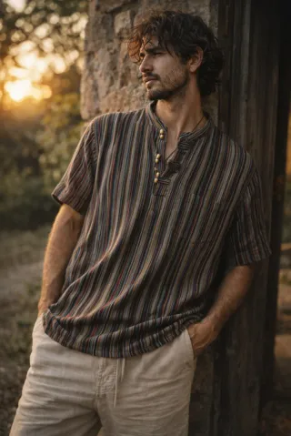 Camisa boho hippie de rayas étnicas · Estilo festi