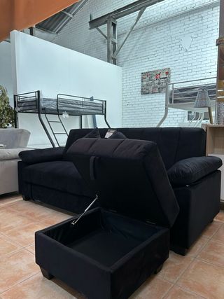 Sofá cama negro moderno con puff NUEVO