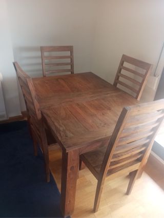 Mesa Comedor Teca Maciza + 4 Sillas