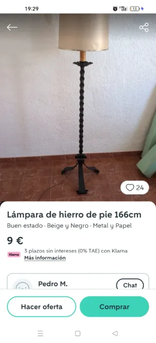 Lámpara de pie portacirio. Hierro forjado. Vintage