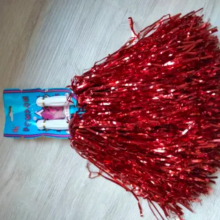 2 pares de pompones de animadora rojo metalizado