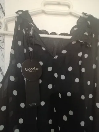 Vestido largo lunares negro y blanco