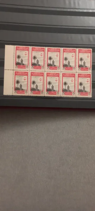 Sellos España Marruecos 307-311 bloque de 10