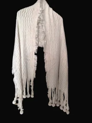 Maxibufanda Boho Beige con Pompones (220cm)