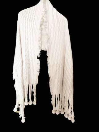 Maxibufanda Boho Beige con Pompones (220cm)