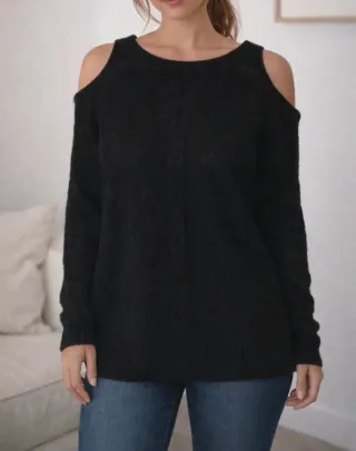 Jersey Negro Hombros Descubiertos Talla M