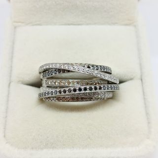 Sortija Oro Blanco Ancha 7 Filas Brillantes