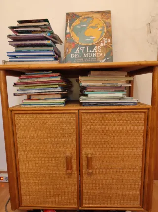 Conjunto muebles madera y ratan