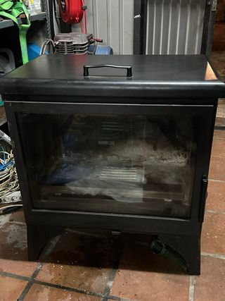 Estufa leña con calienta platos