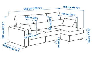 Sofá Ikea 3 plazas con chaiselongue gris