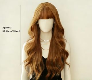 Peluca Larga Ondulada Marrón con Flequillo