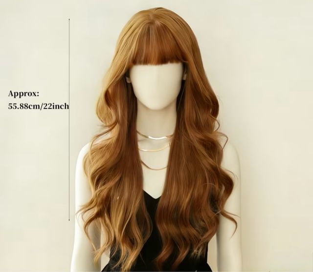 Peluca Larga Ondulada Marrón con Flequillo