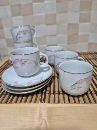 Set 6 Tazas Café con Platos Borde Dorado