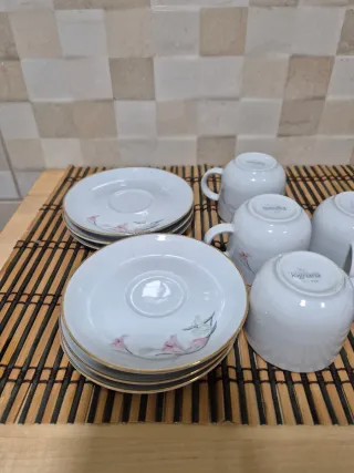 Set 6 Tazas Café con Platos Borde Dorado