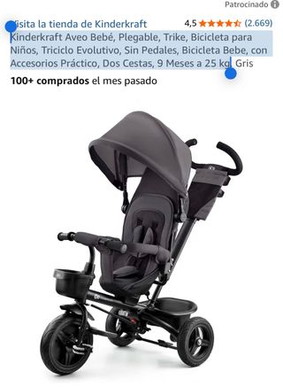 Triciclo Kinderkraft Aveo Bebé Plegable Gris