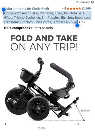 Triciclo Kinderkraft Aveo Bebé Plegable Gris