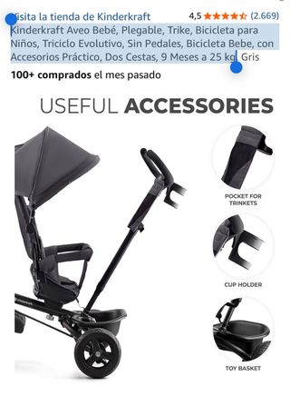 Triciclo Kinderkraft Aveo Bebé Plegable Gris