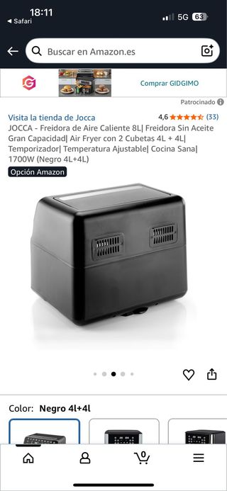 Freidora de Aire JOCCA 8L Doble Zona