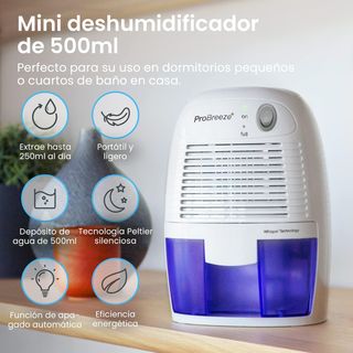 Deumidificatore Pro Breeze PB-02 RICONDITIONATO con minimi segni, Mini Deumidificatore Pro Breeze 500ml Elettrico con Tecnologia Peltier, Silenzioso, Spegnimento Automatico, Portatile con Serbatoio