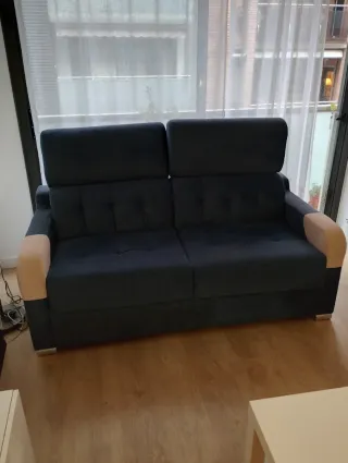 Sofá Cama Azul y Beige Tela