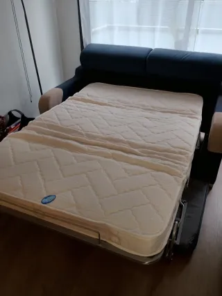 Sofá Cama Azul y Beige Tela