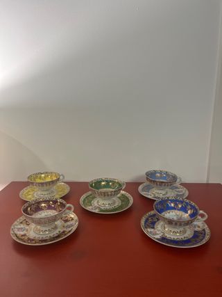 Juego 5 Tazas Porcelana Antiguas con Platillos