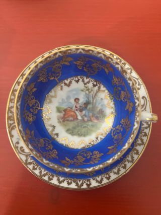 Juego 5 Tazas Porcelana Antiguas con Platillos