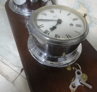Reloj y Barómetro Barco Cromado Antiguo