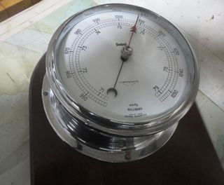 Reloj y Barómetro Barco Cromado Antiguo