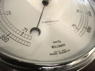 Reloj y Barómetro Barco Cromado Antiguo