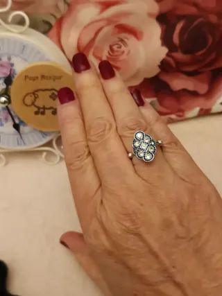 Anillo plateado azul circonitas