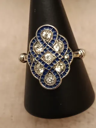 Anillo plateado azul circonitas