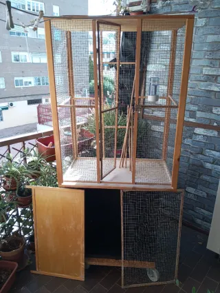 Jaula grande pájaros madera hecha a mano conmueble