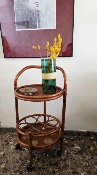 Camarera Vintage Ratán y Cristal