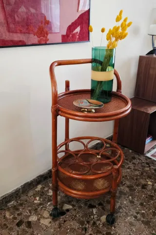 Camarera Vintage Ratán y Cristal