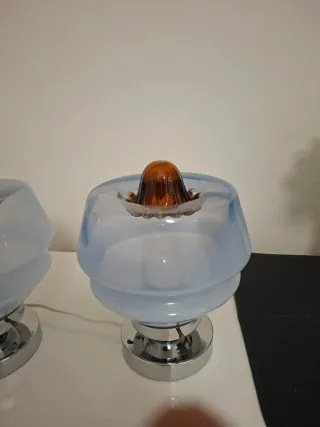 Coppia Lampade Vintage Vetro Blu Metallo