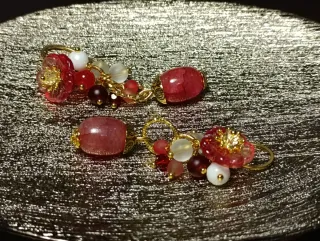 Orecchini Murano Giada Fiori Rossi