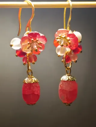 Orecchini Murano Giada Fiori Rossi