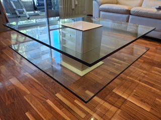 Mesa centro cristal moderna base dorada