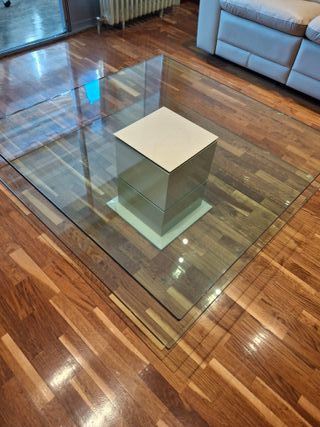 Mesa centro cristal moderna base dorada