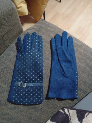 Guantes lana azul marino topos