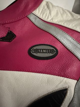 Mono de moto mujer rosa y blanco