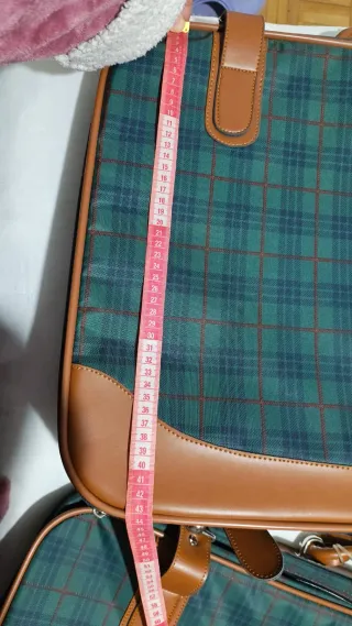 Maleta Vintage Cuadros Marrón y Verde