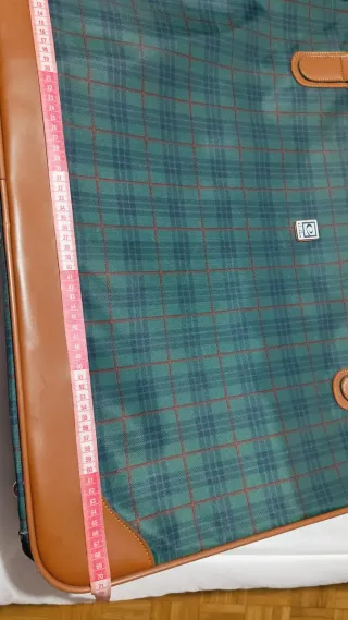 Maleta Vintage Cuadros Marrón y Verde