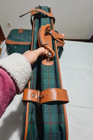 Maleta Vintage Cuadros Marrón y Verde