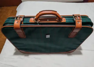 Maleta Vintage Cuadros Marrón y Verde