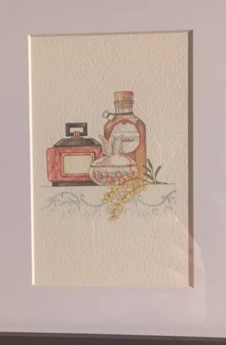 2 Set di 3 stampe vintage profumi in cornice 40x20