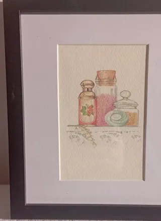 2 Set di 3 stampe vintage profumi in cornice 40x20