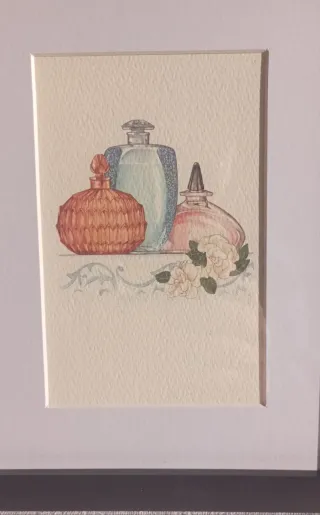 2 Set di 3 stampe vintage profumi in cornice 40x20