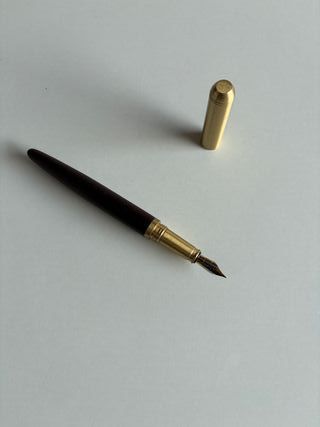 Caneta Tinteiro Madeira e Latão Vintage